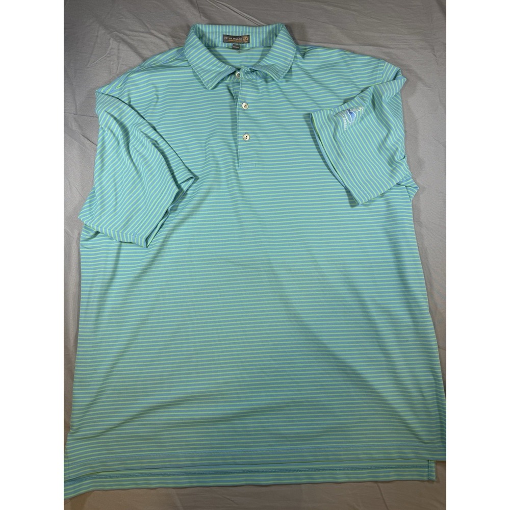 Peter Millar Summer Comfort Men's Blue & Lime Green Striped Short Sleeve Polo XL